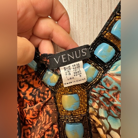 VENUS Y2K Colorful Animal Print With Iridescent Stones Vneck Front Size S - Picture 2 of 8